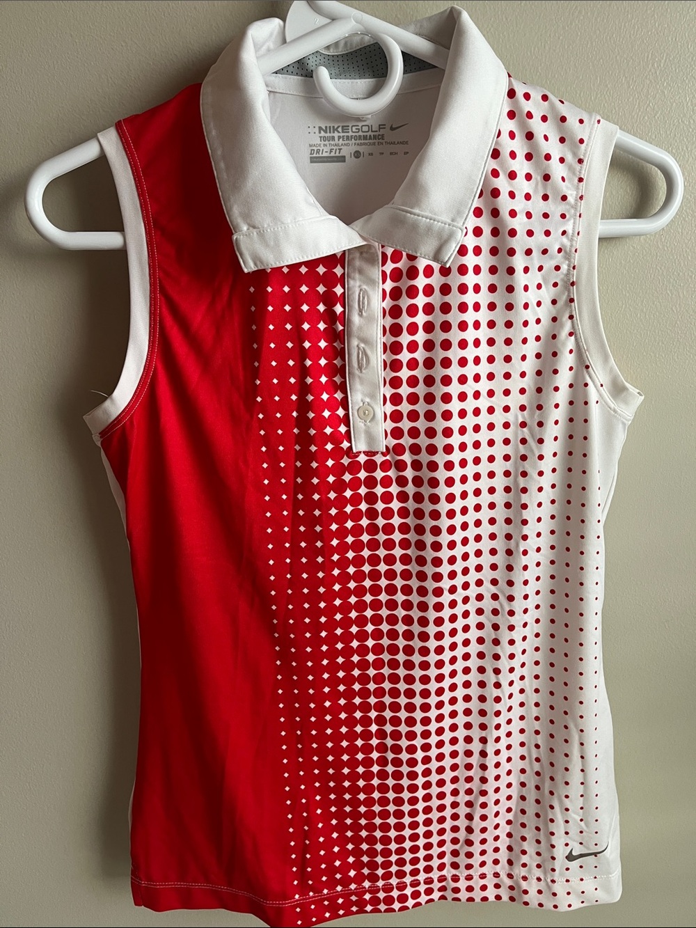 Nike White & Red Sleeveless Golf Polo Tank
